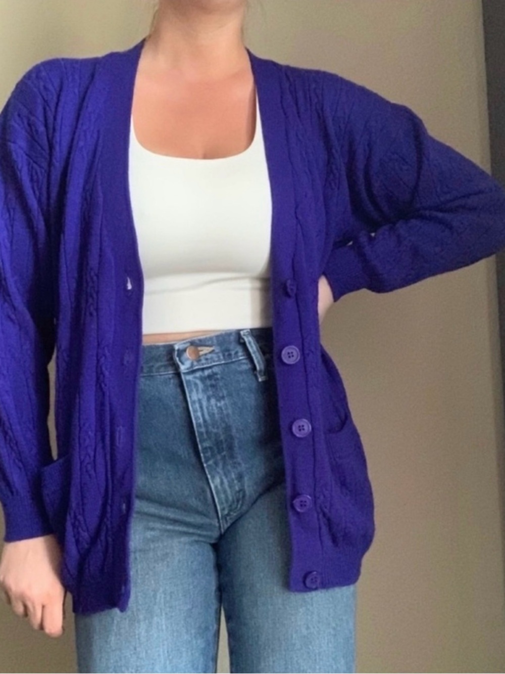 Vintage The Limited 90s Royal Blue Cable Knit Cardigan Sweater